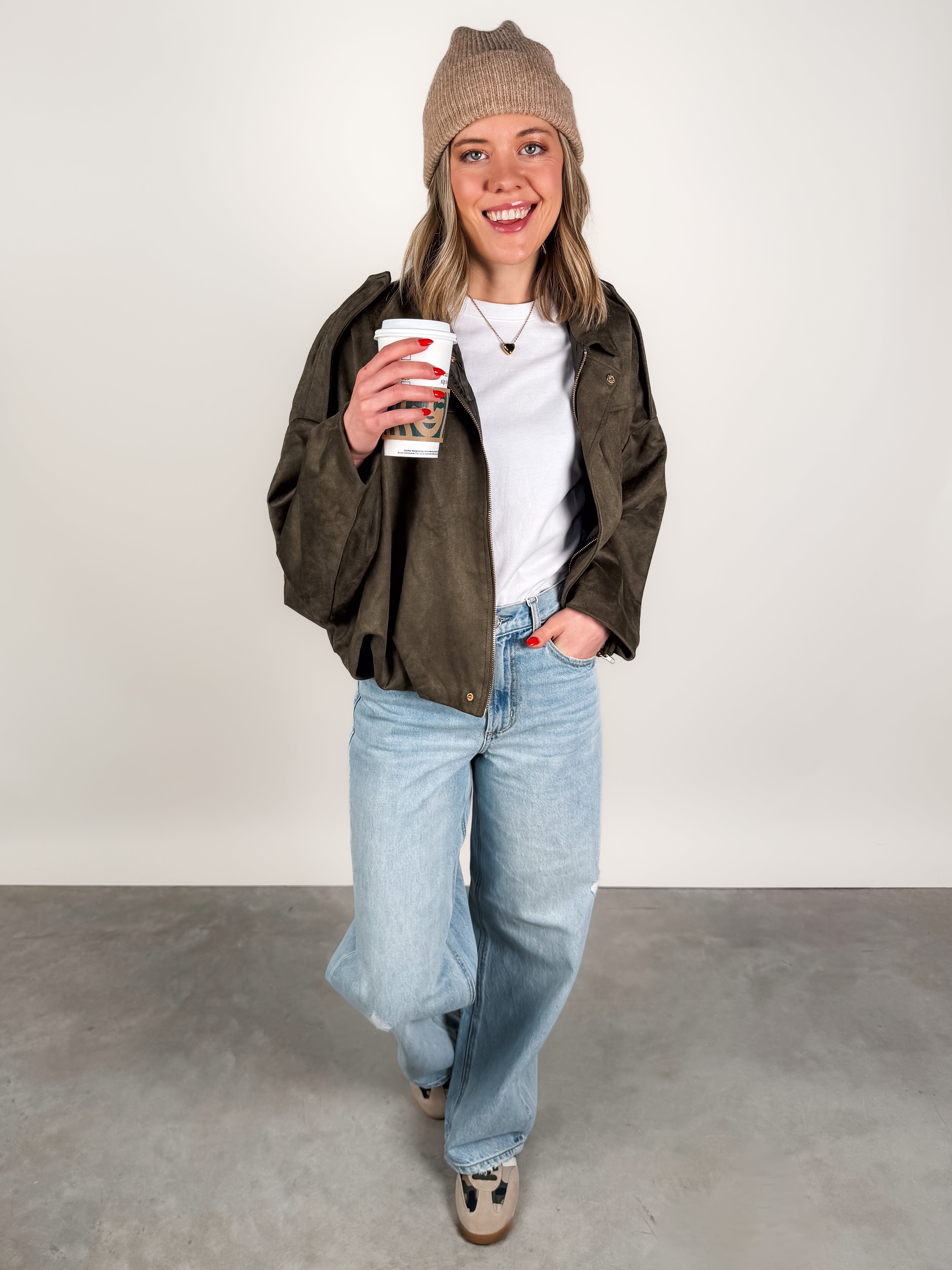 Suede Bomber Jacket Look image