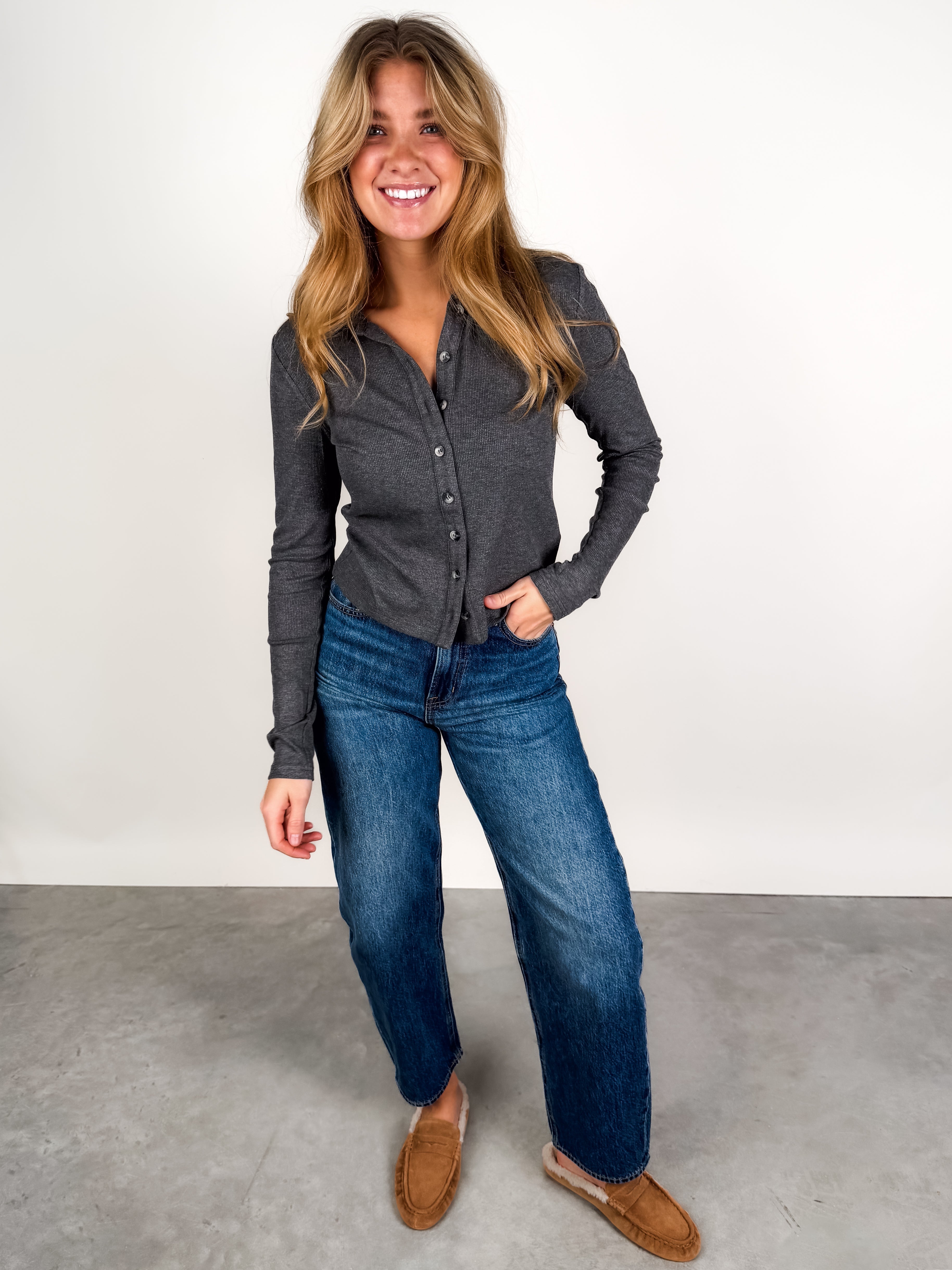 Amee Luxe Rib Long Sleeve Polo Look image