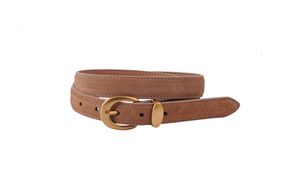 Suede Belt W/ Gold Curve Buckle