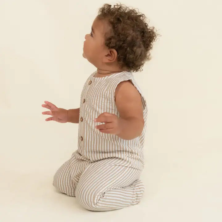 Brown Stripes Sleeveless Romper