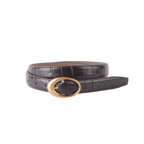 Croco Clean Stitched Belt W/ Oval Buckle