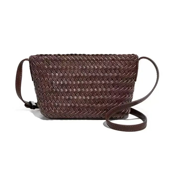 084 Hand Woven Faux Leather Crossbody Bag