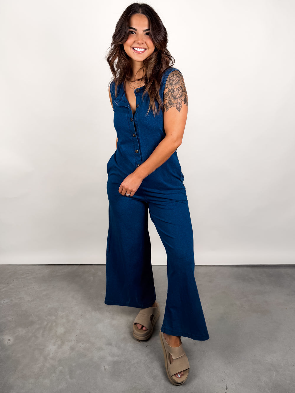 Fiona Jersey Denim Jumpsuit