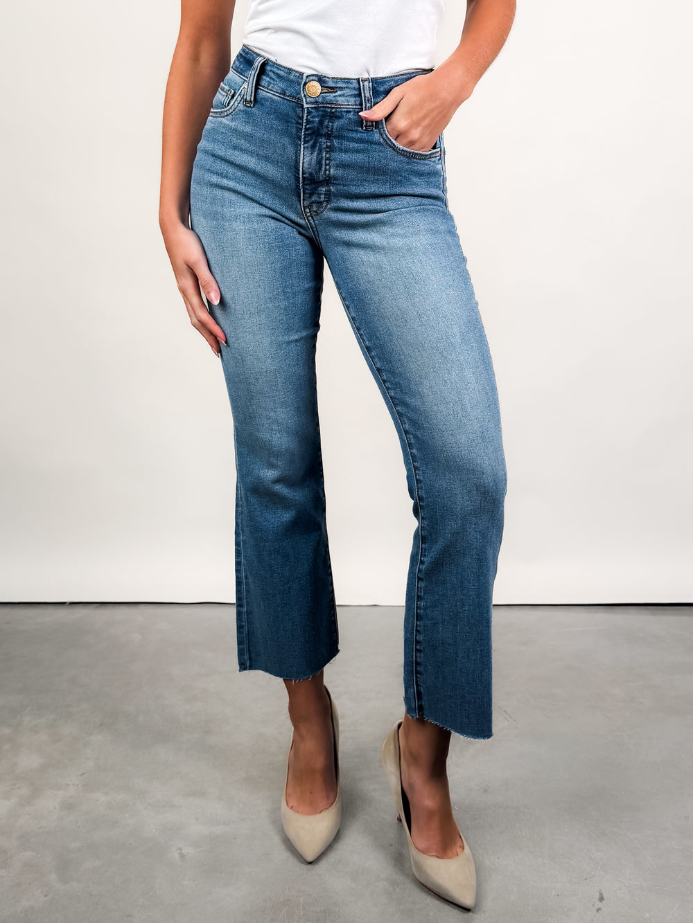 Kelsey High Rise Fab Ab Ankle Flare Raw Hem