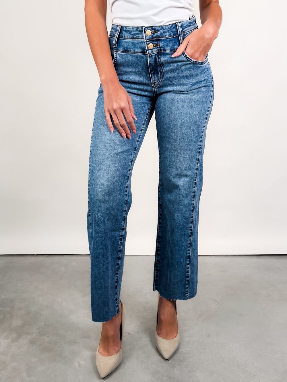 Charlotte High Rise Wide Leg Side Inset Raw Hem in Synergy