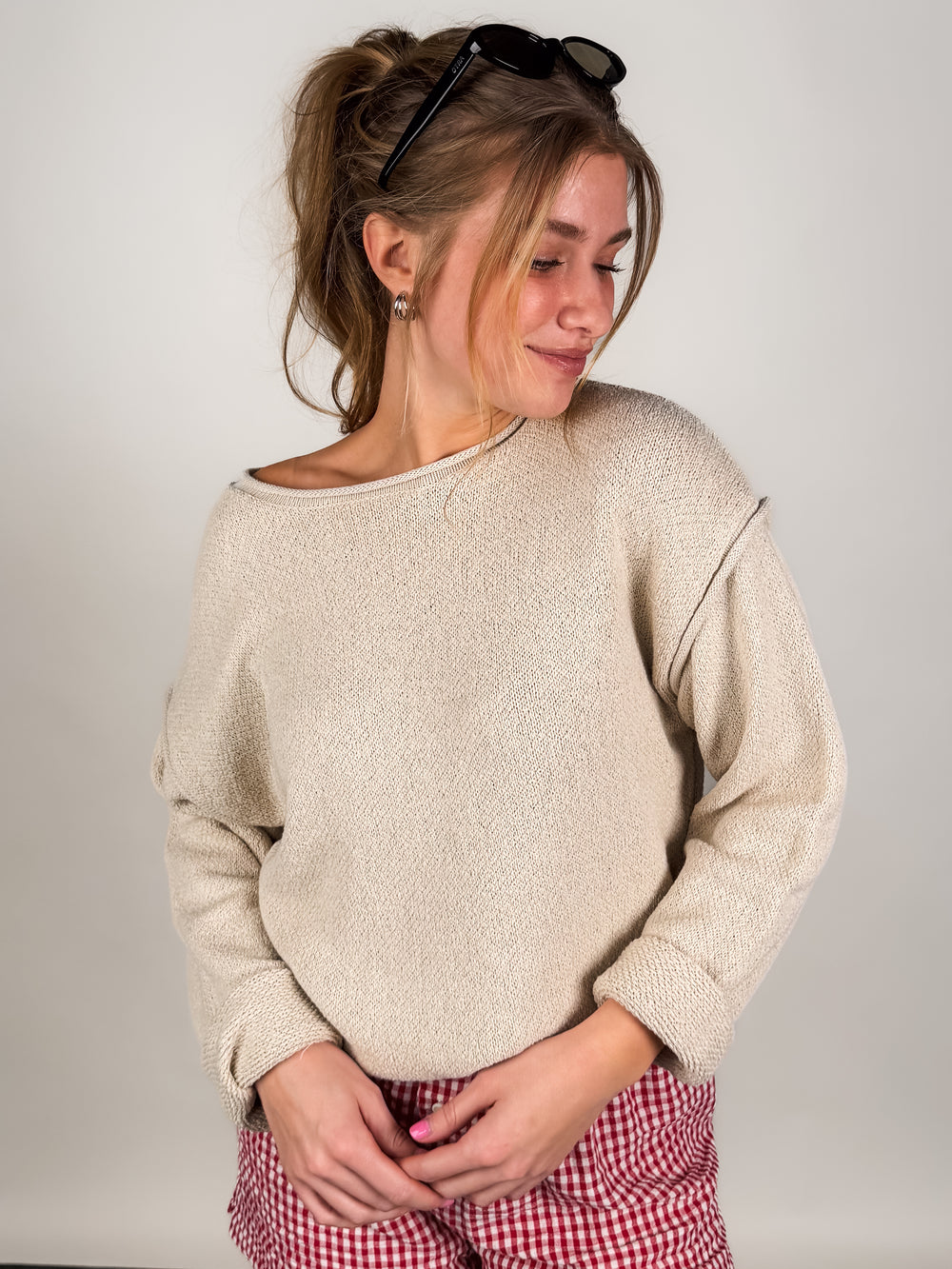 Slouchy Beige Knit Sweater