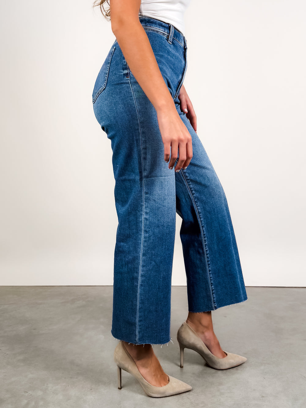 Pleaser High Rise Wide Ankle In Indigo Wave