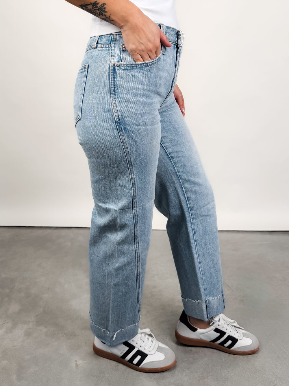 Kacey Mid Rise Cuffed Straight Jean in Berkeley