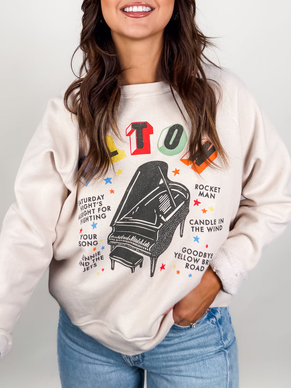 Elton John Rainbow Piano Vintage Raglan Sweatshirt