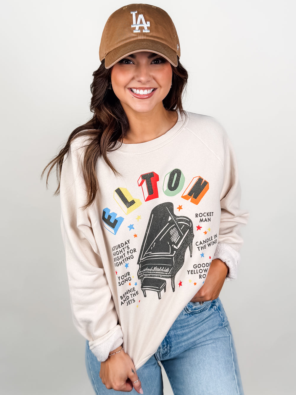 Elton John Rainbow Piano Vintage Raglan Sweatshirt