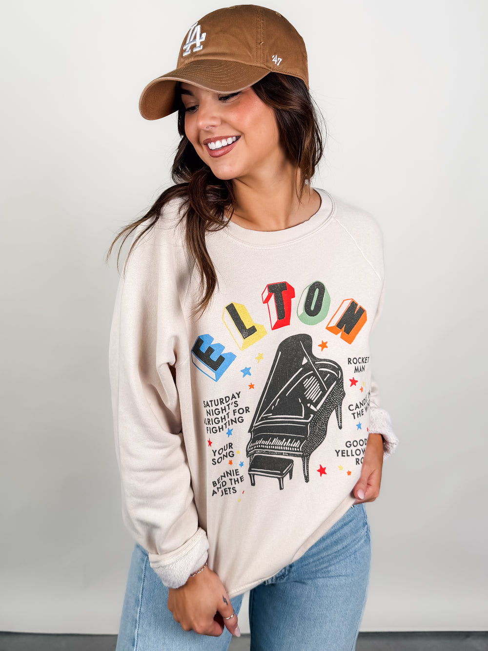 Elton John Rainbow Piano Vintage Raglan Sweatshirt