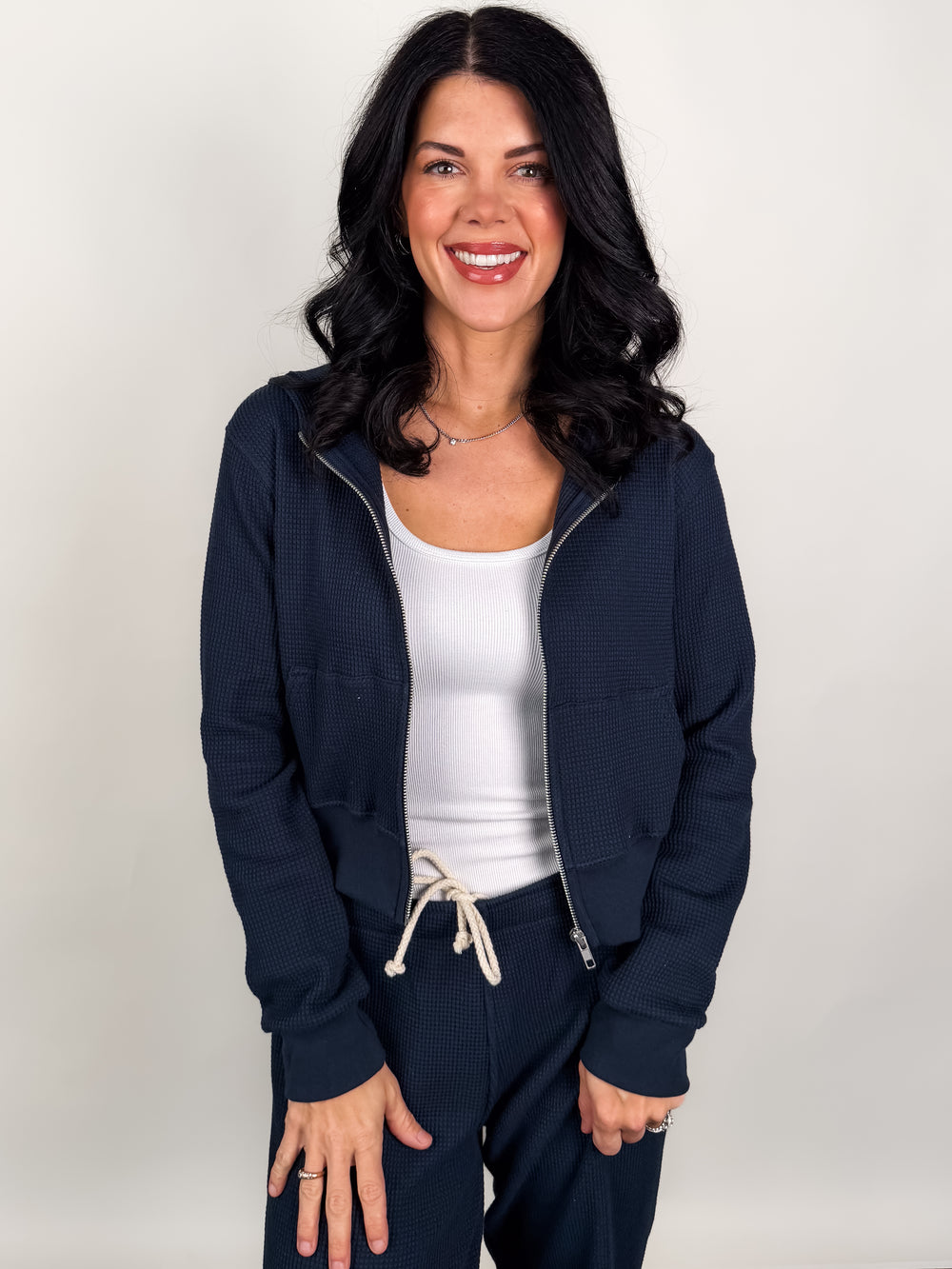 Inez Waffle Zip Hoodie