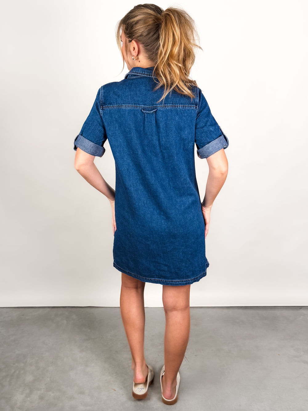 Eliza Rolled Up Sleeve Tab Dress