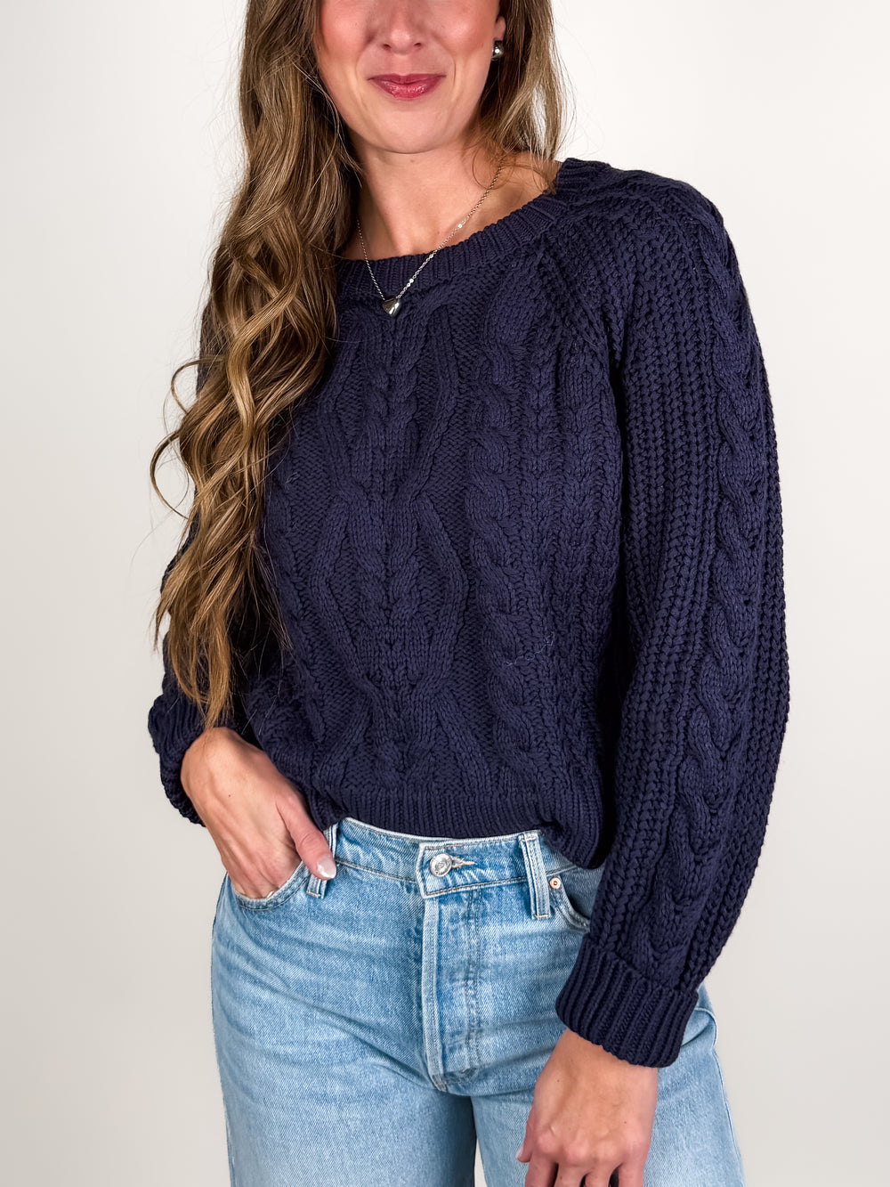 On Center Circle Cable Braid Crop Sweater