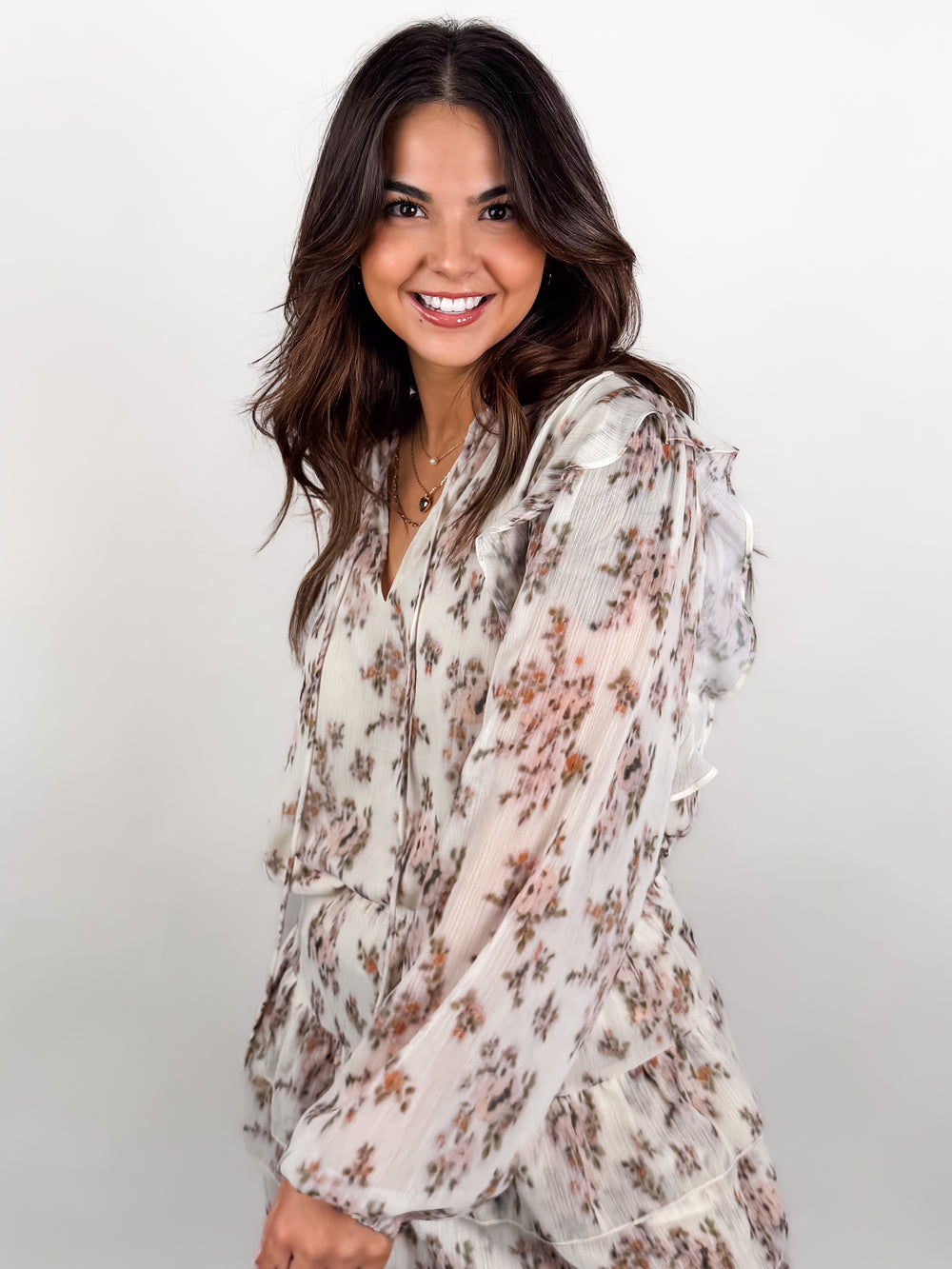 Elfi Yoryu Crinkle Chiffon LS Top