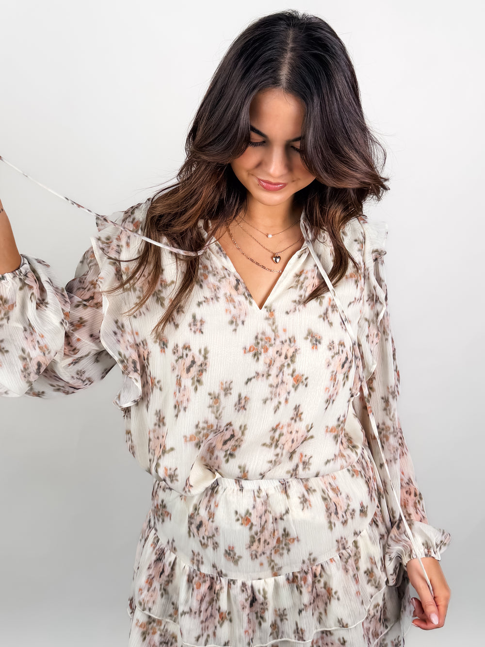 Elfi Yoryu Crinkle Chiffon LS Top