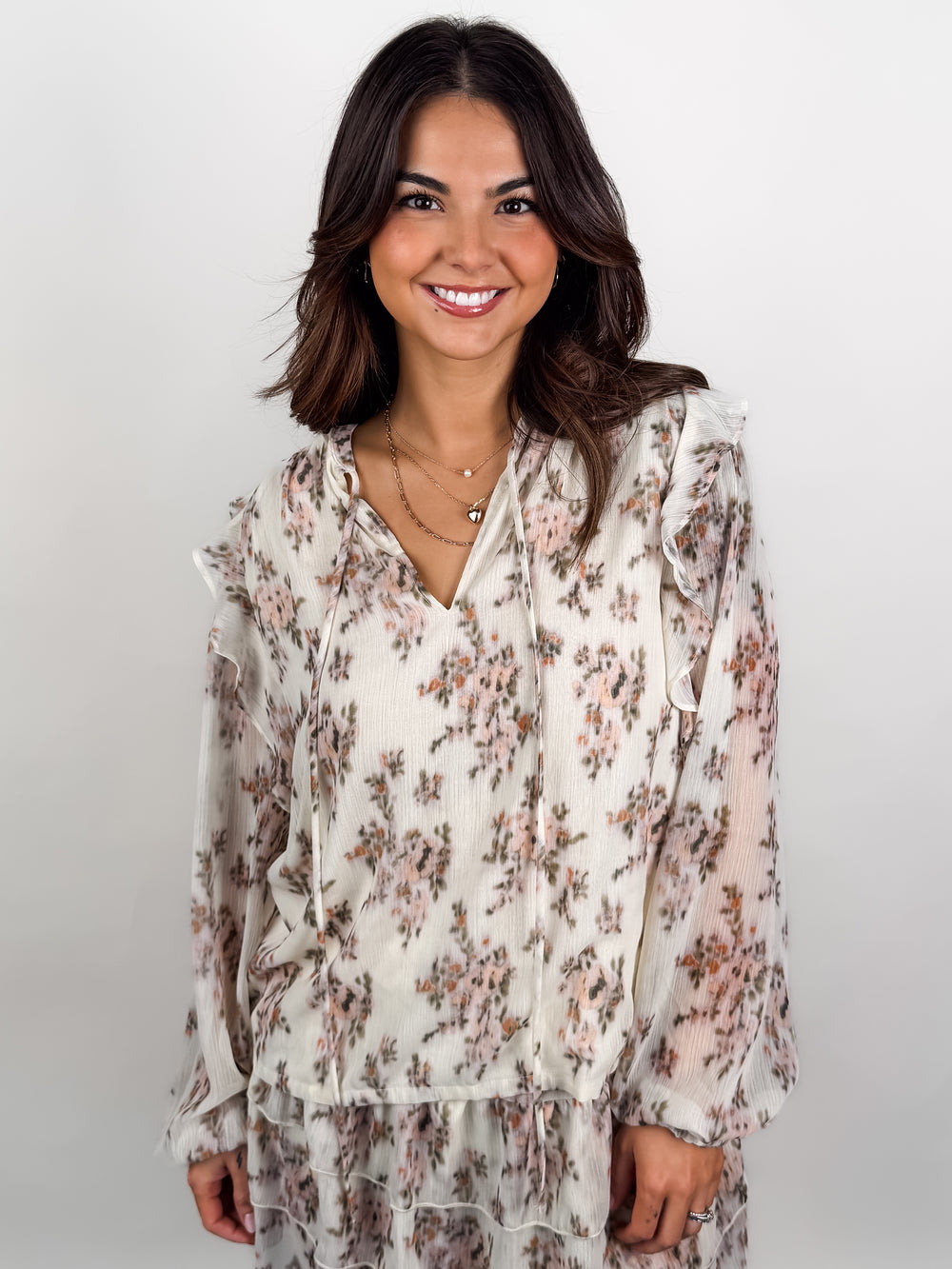 Elfi Yoryu Crinkle Chiffon LS Top