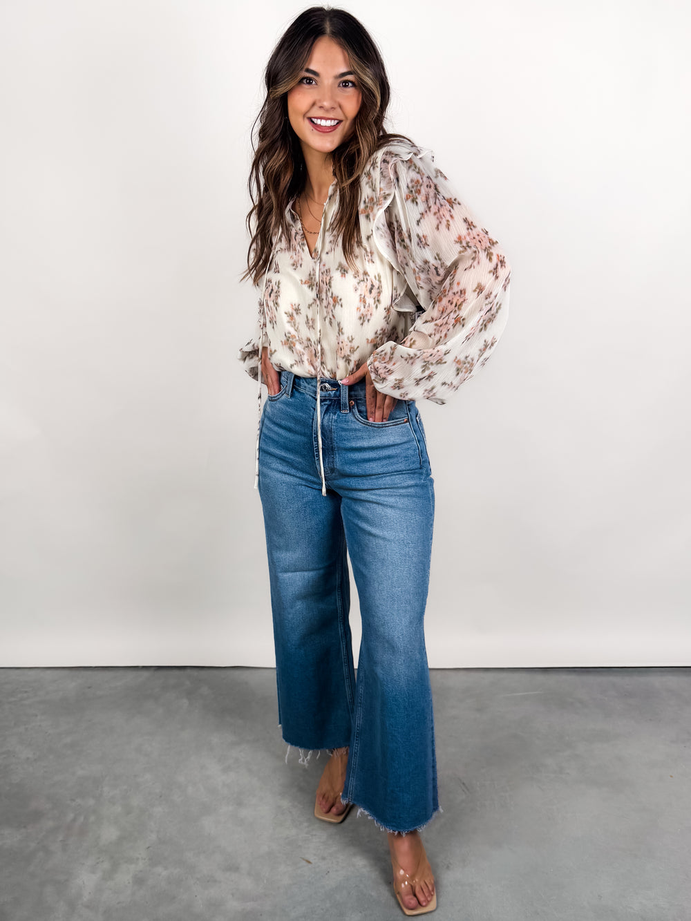 Elfi Yoryu Crinkle Chiffon LS Top