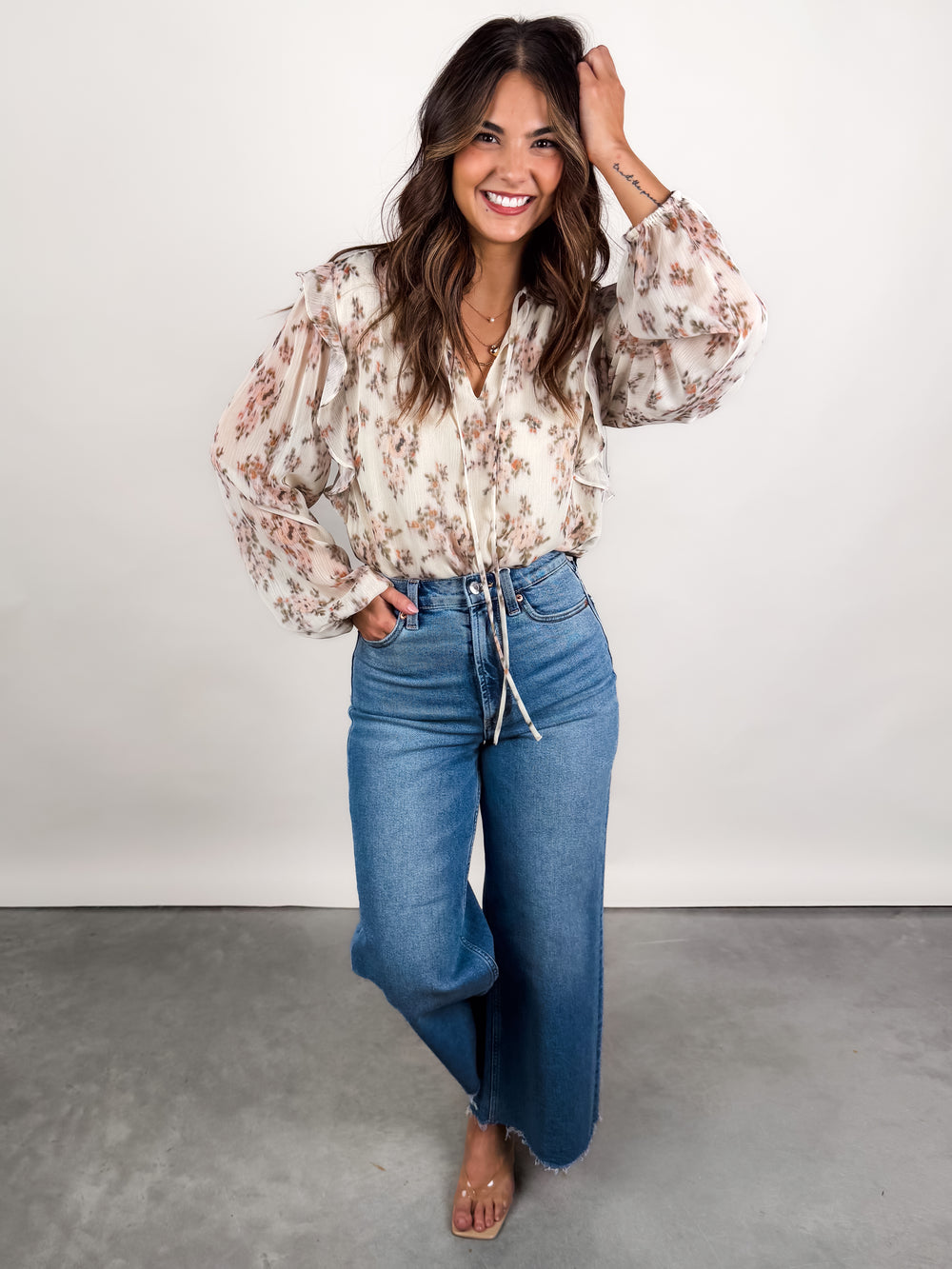 Elfi Yoryu Crinkle Chiffon LS Top