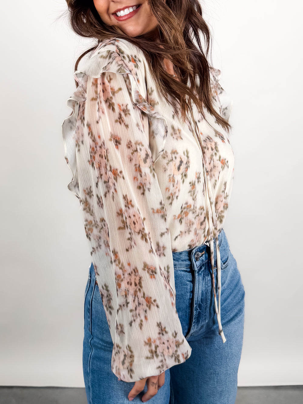 Elfi Yoryu Crinkle Chiffon LS Top