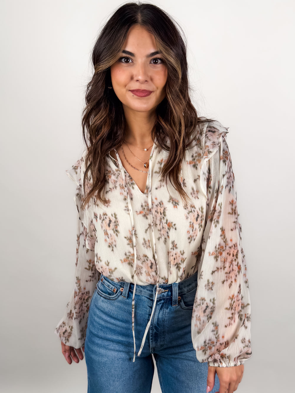 Elfi Yoryu Crinkle Chiffon LS Top