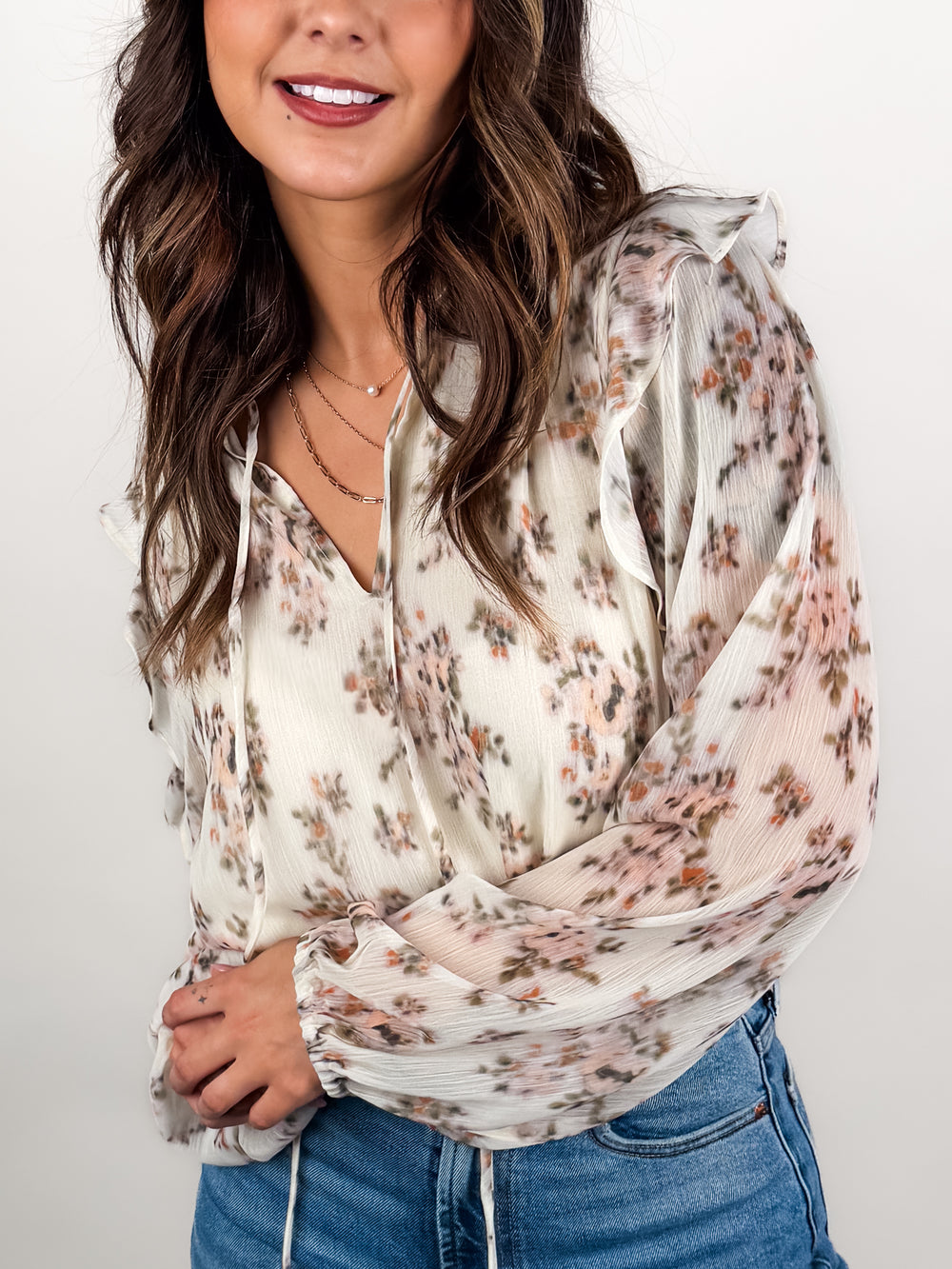 Elfi Yoryu Crinkle Chiffon LS Top