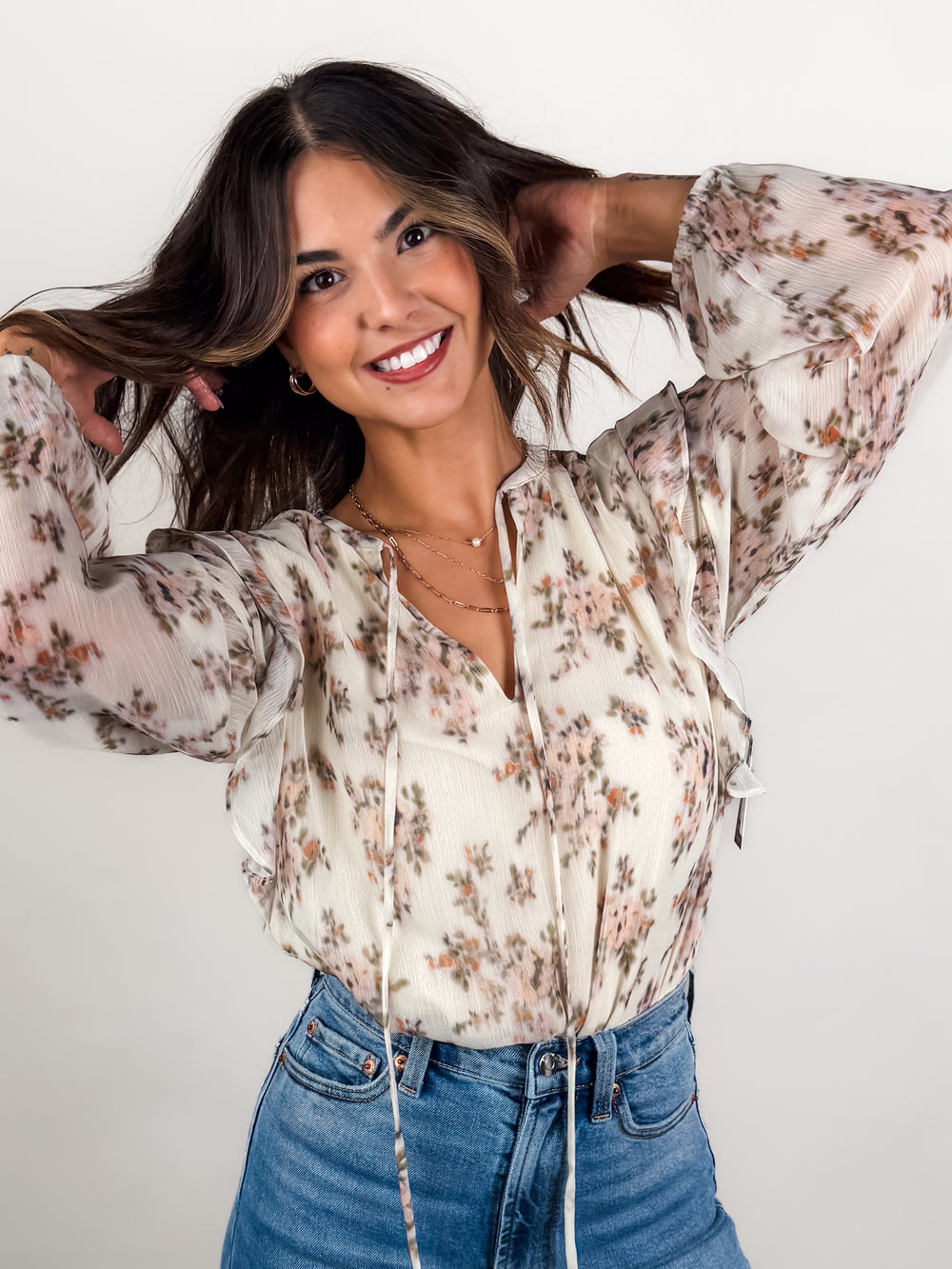 Elfi Yoryu Crinkle Chiffon LS Top