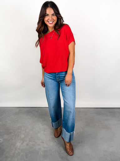 Red off the shoulder top