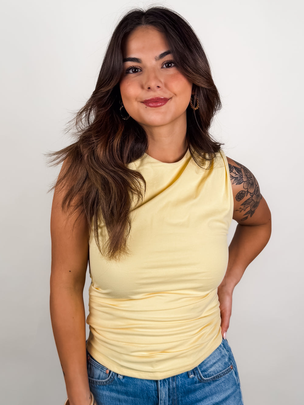 Ruri Cotton Core Sleeveless Draped Top