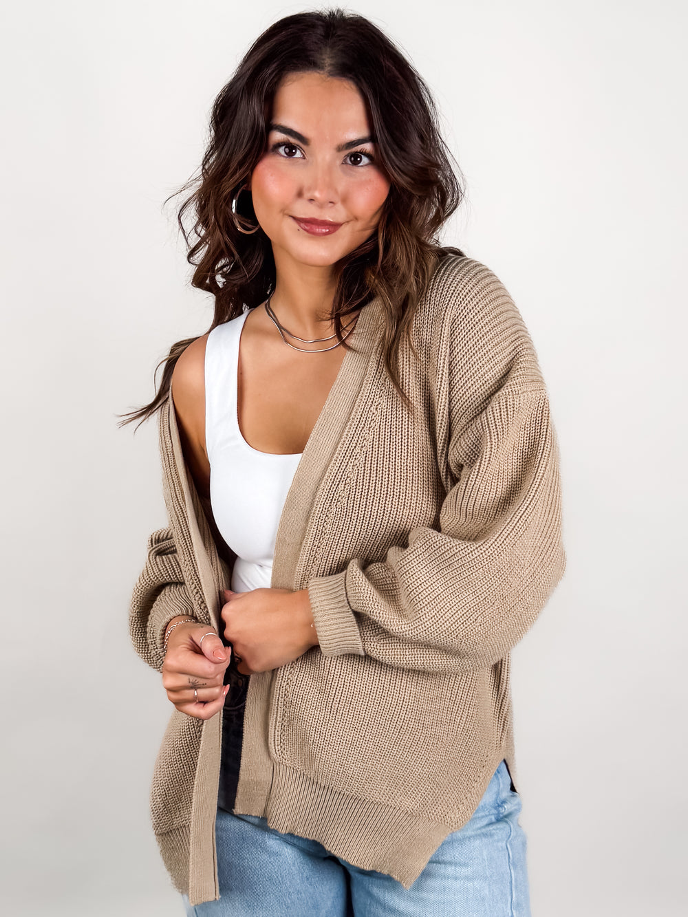 Beige knit cardigan