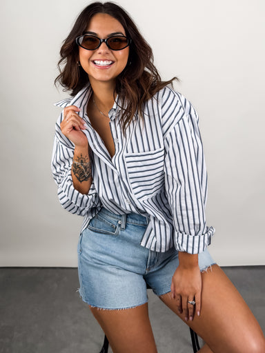 Striped button up top