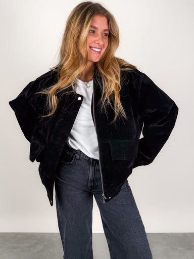 Black bomber faux suede jacket