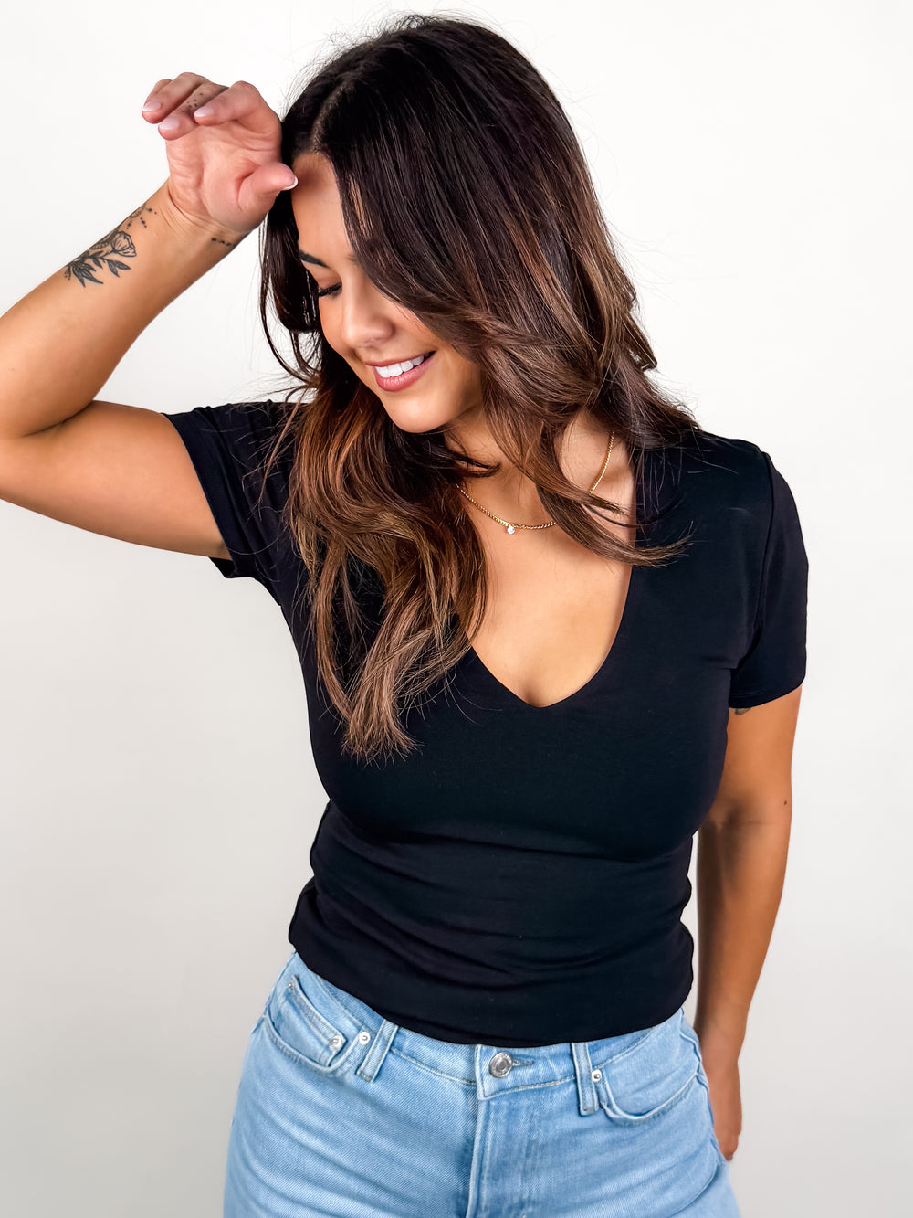 Valenna Cotton Core SS Deep V Neck Top