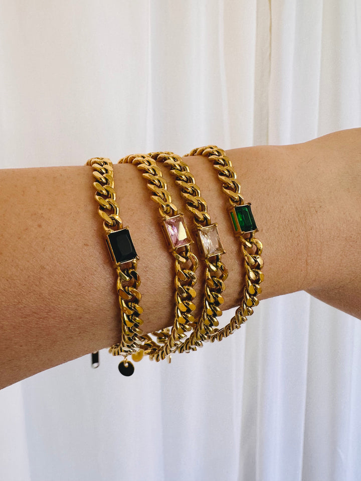 Cuban Chain and Gemstone Bracelet