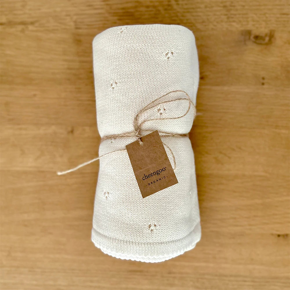 Organic Cloverleaf Eyelet Knit Baby Blanket