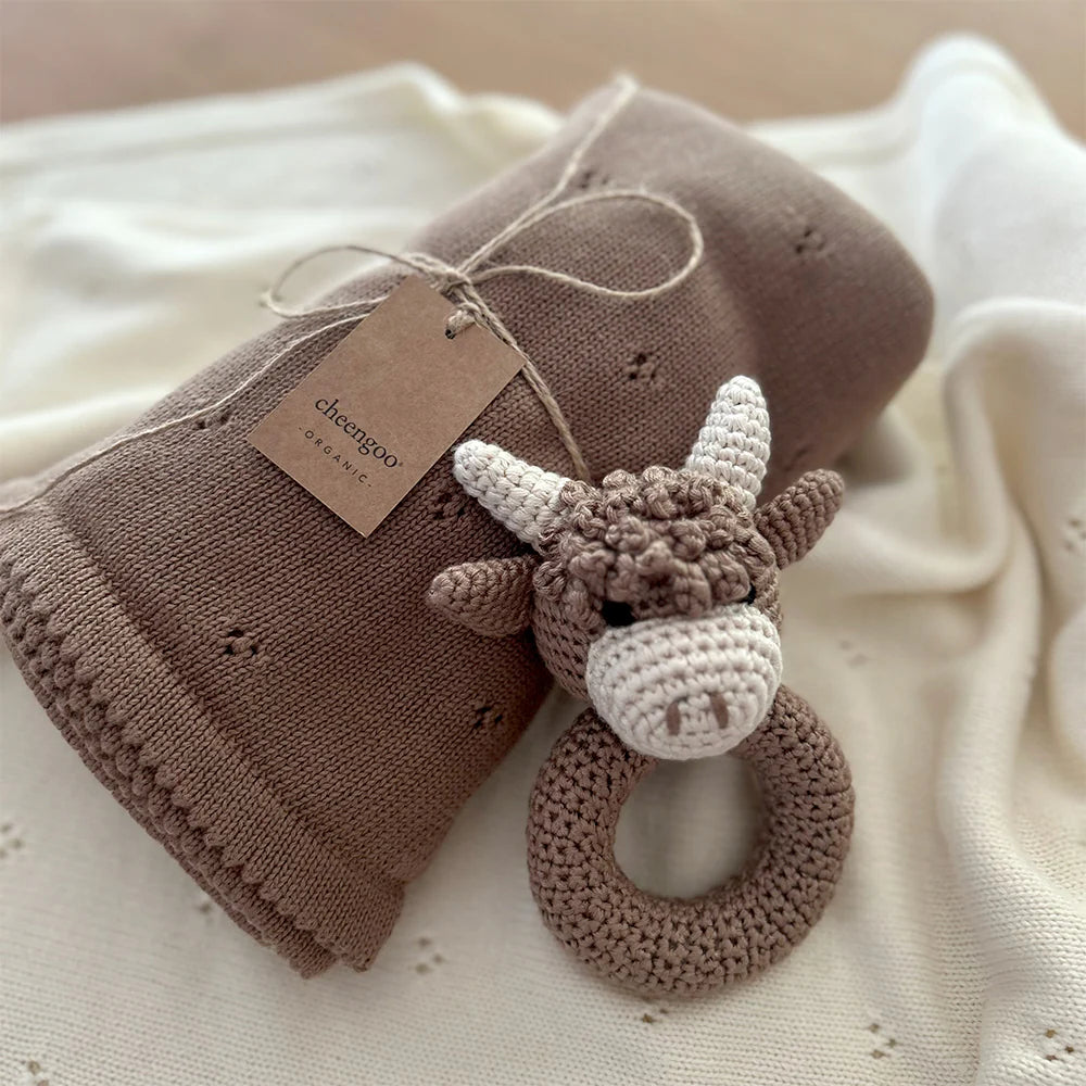 Organic Cloverleaf Eyelet Knit Baby Blanket