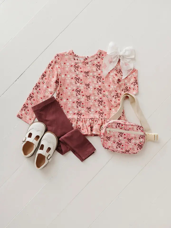 Cherry Hearts Long Sleeve Peplun Set