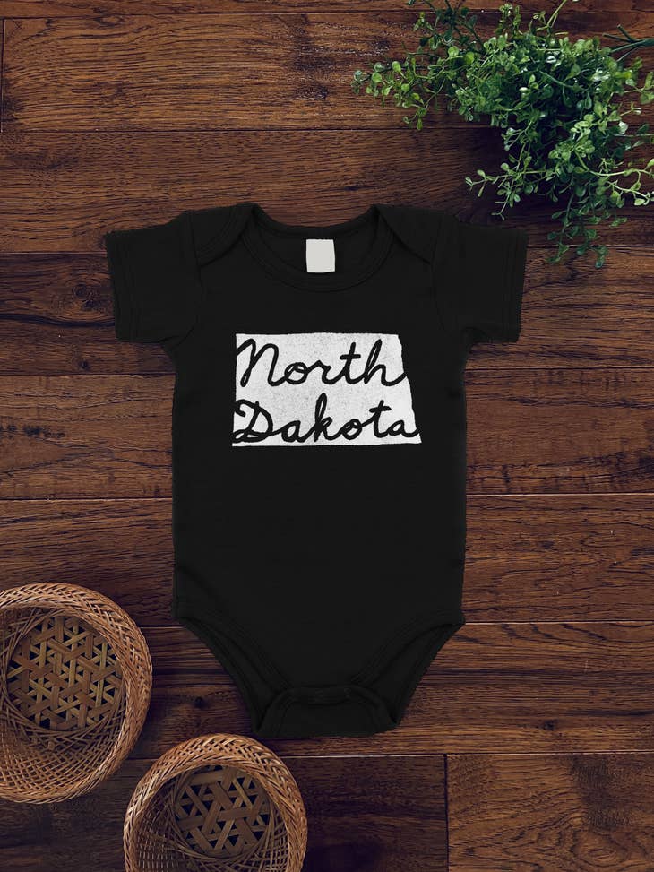 North Dakota Cursive Bodysuit Black w/ White Ink